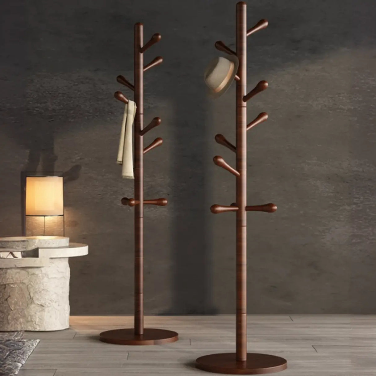 Tree Style Beech Wood Nut-Brown Hooks Stand Coat Rack Image - 4