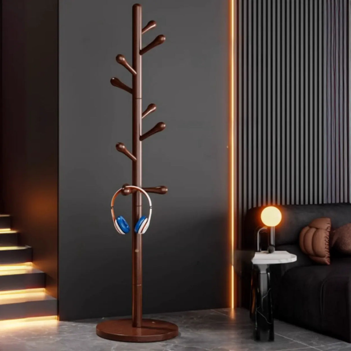 Tree Style Beech Wood Nut-Brown Hooks Stand Coat Rack Image - 6