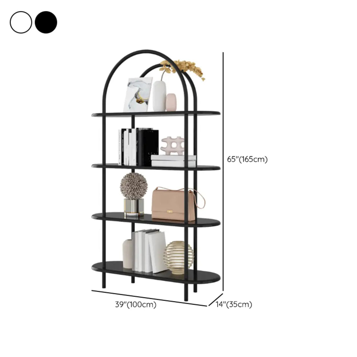 Trendy Arched Metal Frame 4-Shelf Display Bookshelf