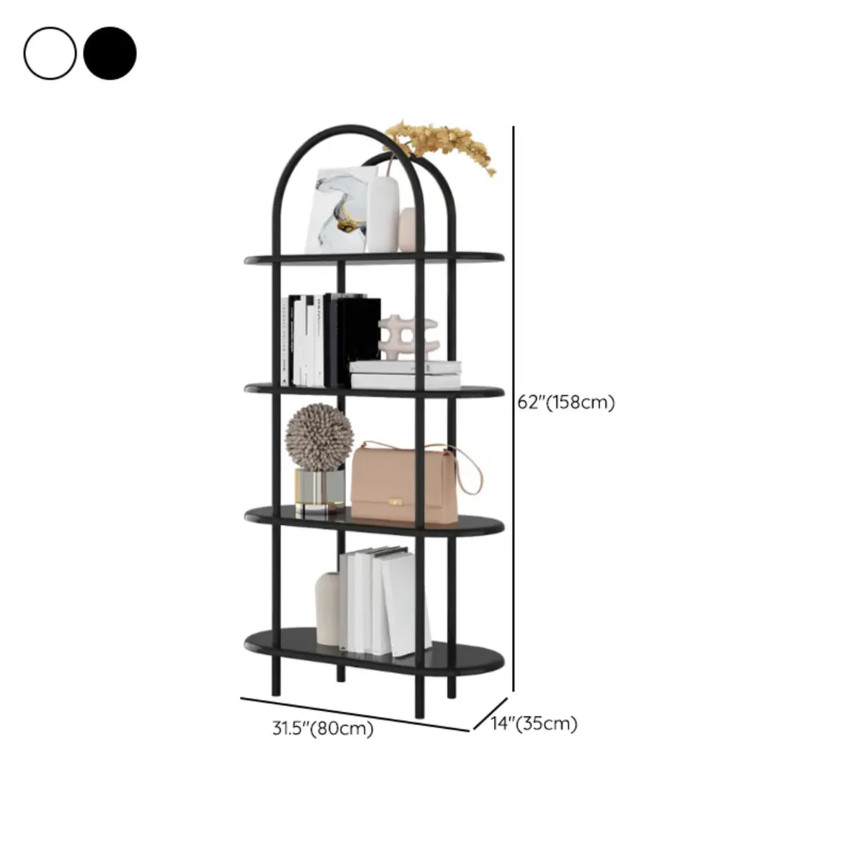 Trendy Arched Metal Frame 4-Shelf Display Bookshelf Image - 14