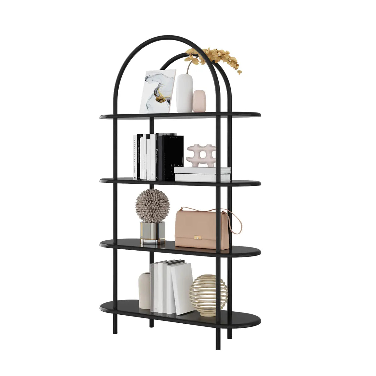 Trendy Arched Metal Frame 4-Shelf Display Bookshelf Image - 2