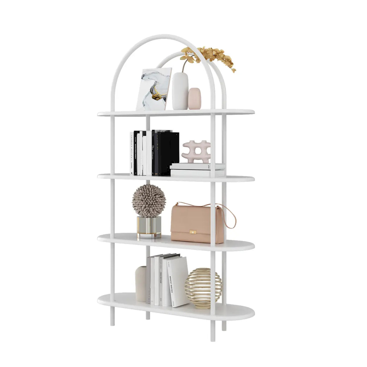 Trendy Arched Metal Frame 4-Shelf Display Bookshelf Image - 3