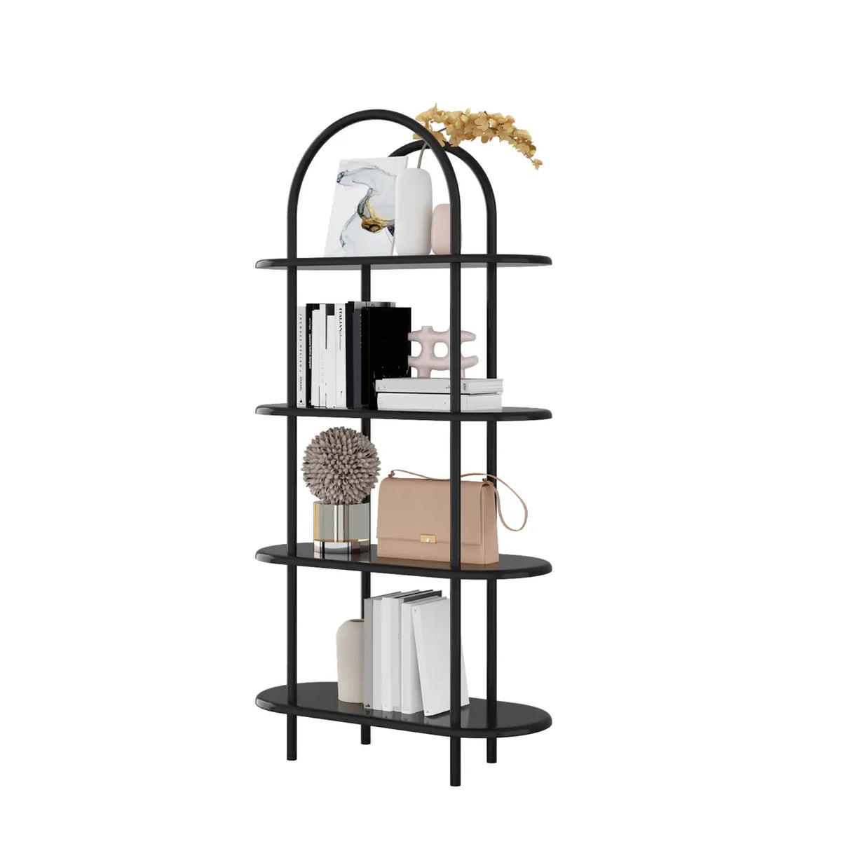 Trendy Arched Metal Frame 4-Shelf Display Bookshelf Image - 5