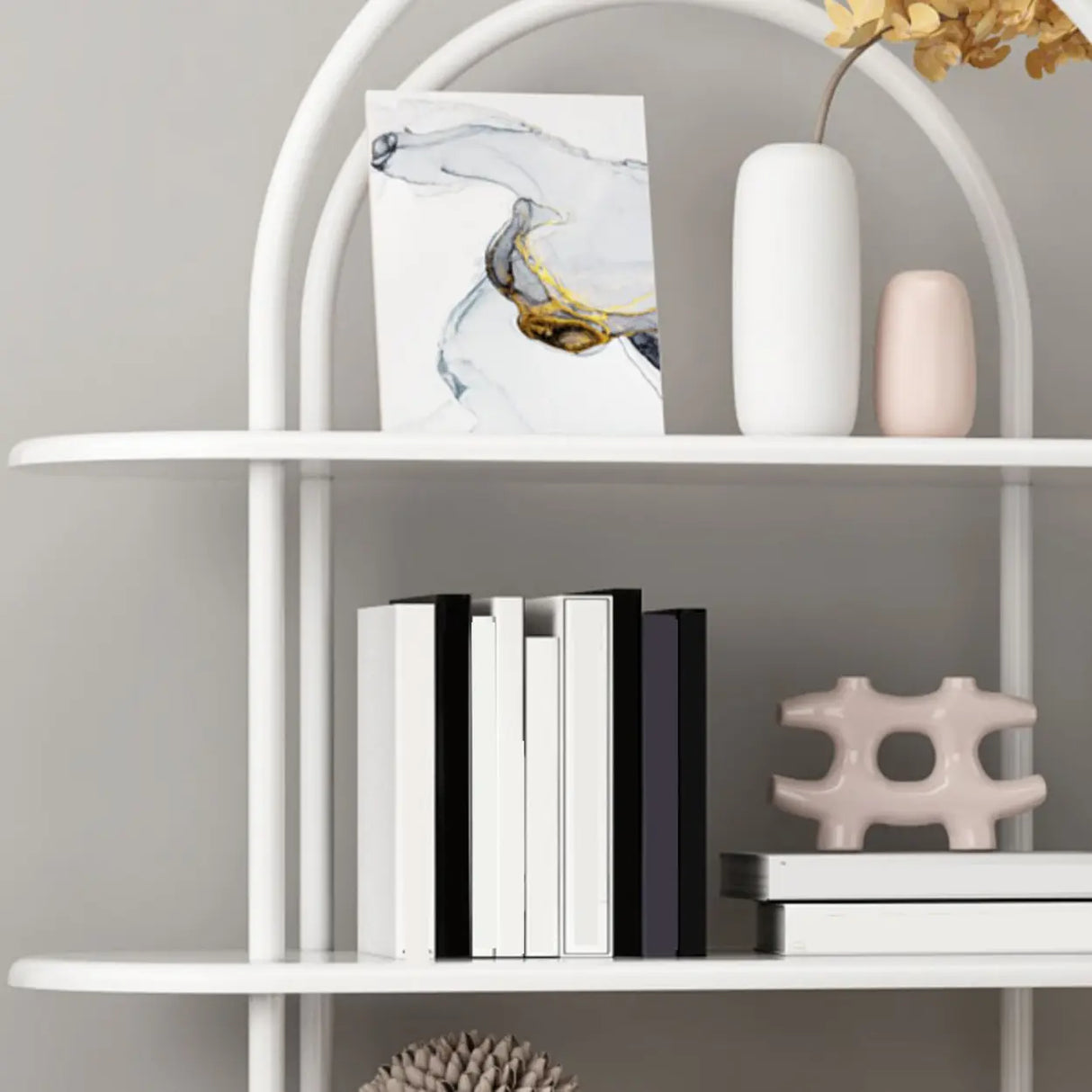 Trendy Arched Metal Frame 4-Shelf Display Bookshelf Image - 8