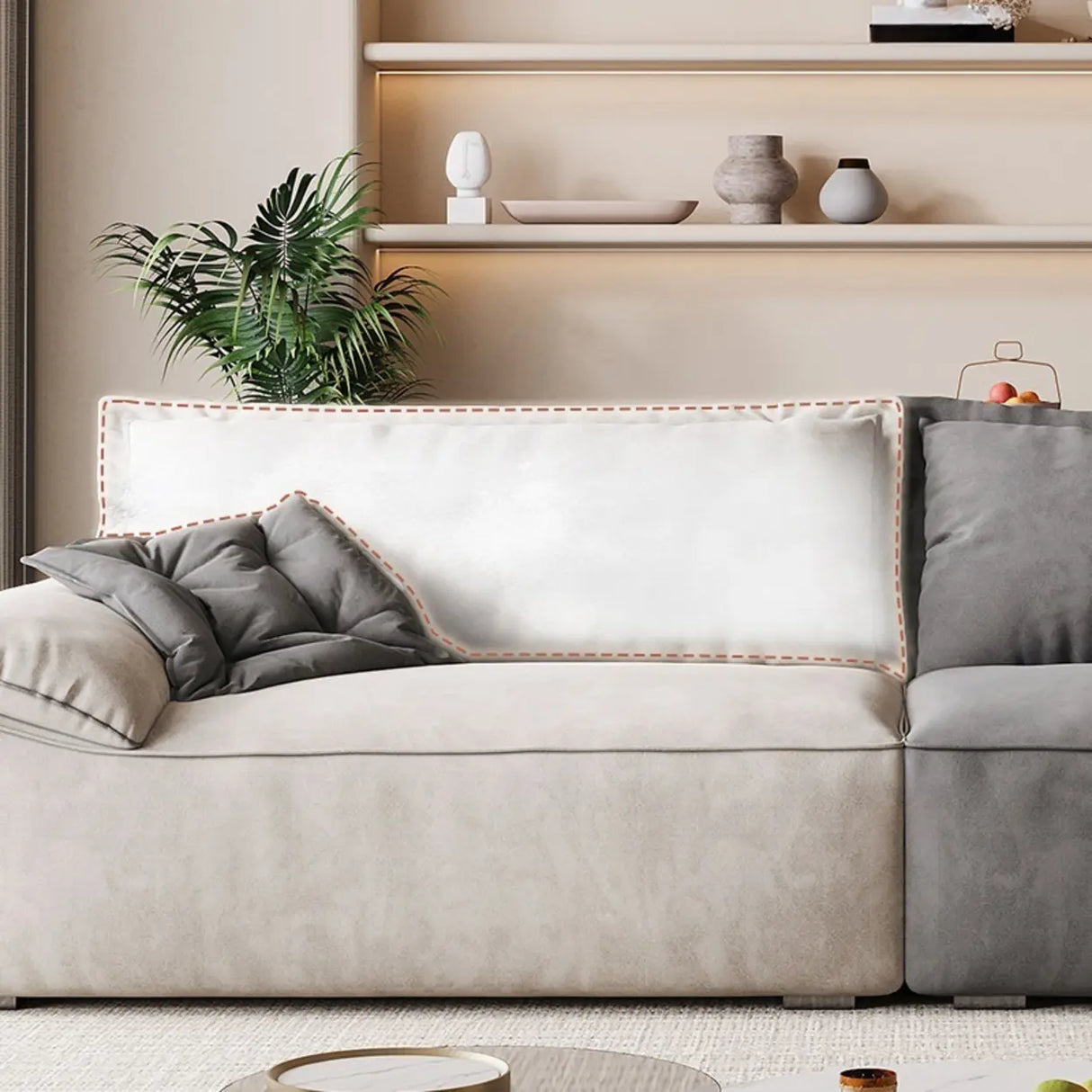 Trendy Beige-Gray Scratch Resistant Baby Fleece Sofa Image - 4