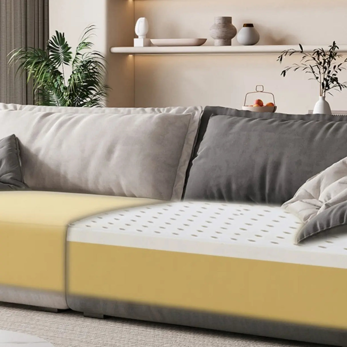 Trendy Beige-Gray Scratch Resistant Baby Fleece Sofa Image - 8