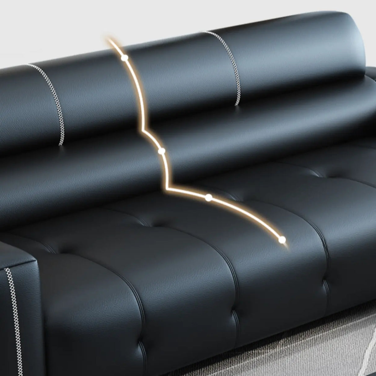 Trendy Black Faux Leather Square Arm Cushion Back Sofa Image - 11