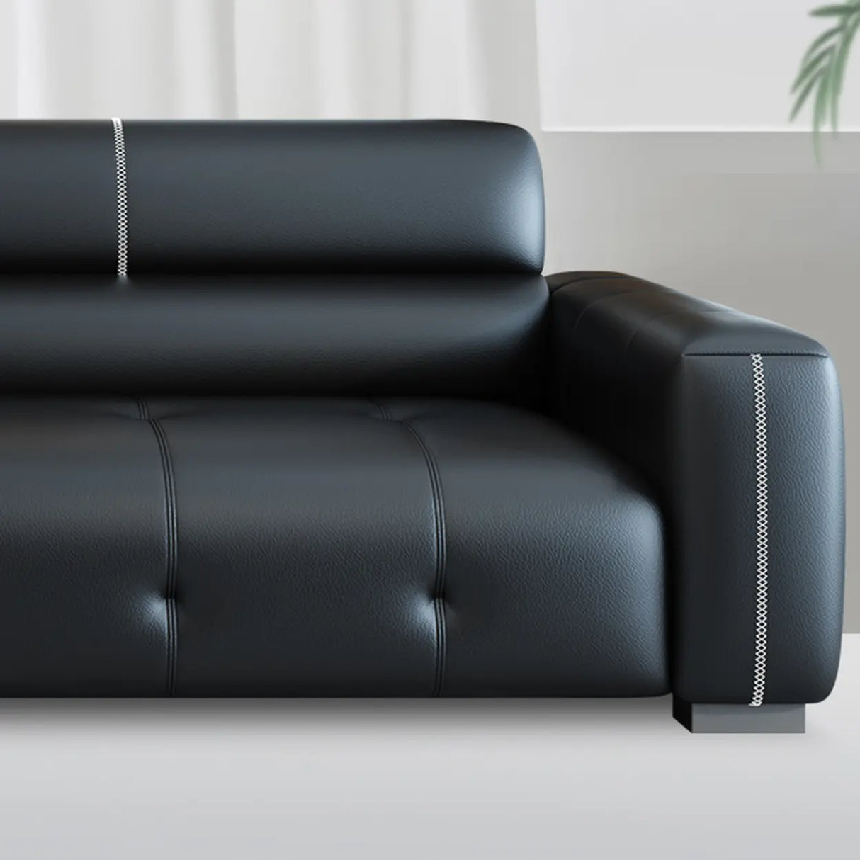 Trendy Black Faux Leather Square Arm Cushion Back Sofa Image - 13