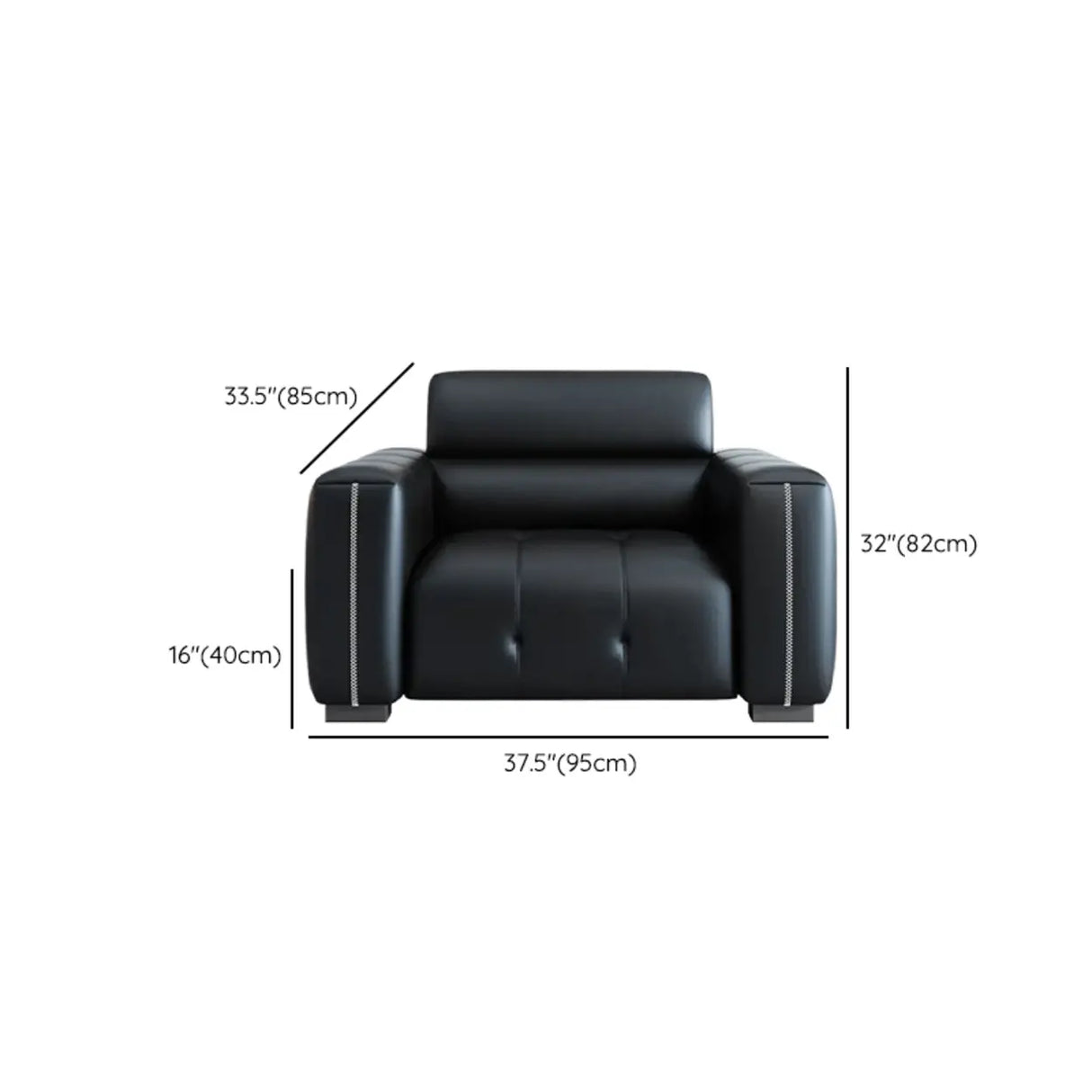 Trendy Black Faux Leather Square Arm Cushion Back Sofa