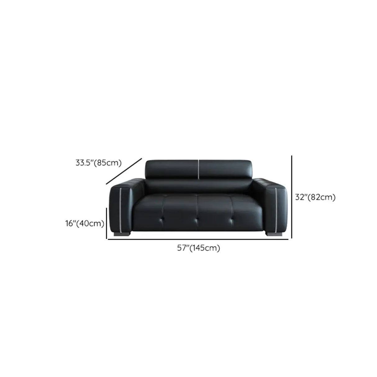 Trendy Black Faux Leather Square Arm Cushion Back Sofa Image - 16