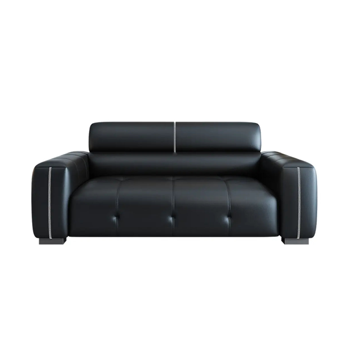 Trendy Black Faux Leather Square Arm Cushion Back Sofa Image - 3