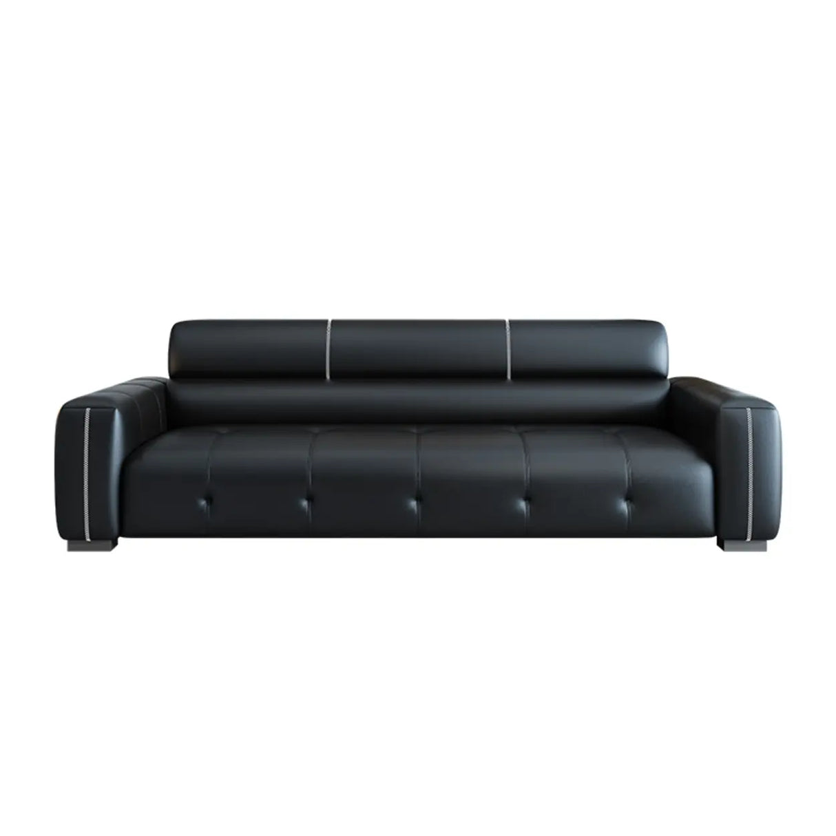 Trendy Black Faux Leather Square Arm Cushion Back Sofa Image - 5