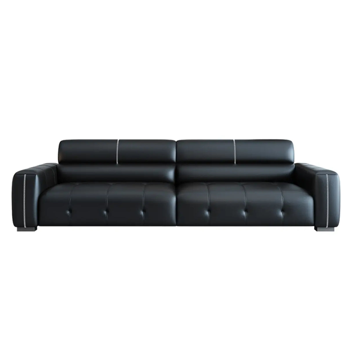 Trendy Black Faux Leather Square Arm Cushion Back Sofa Image - 7