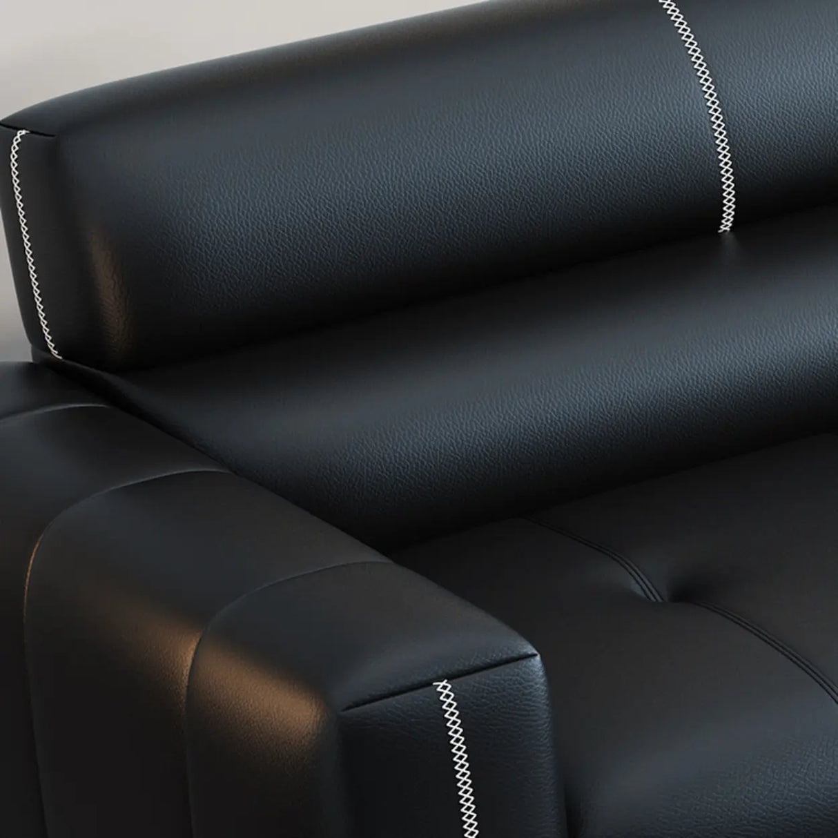 Trendy Black Faux Leather Square Arm Cushion Back Sofa Image - 9