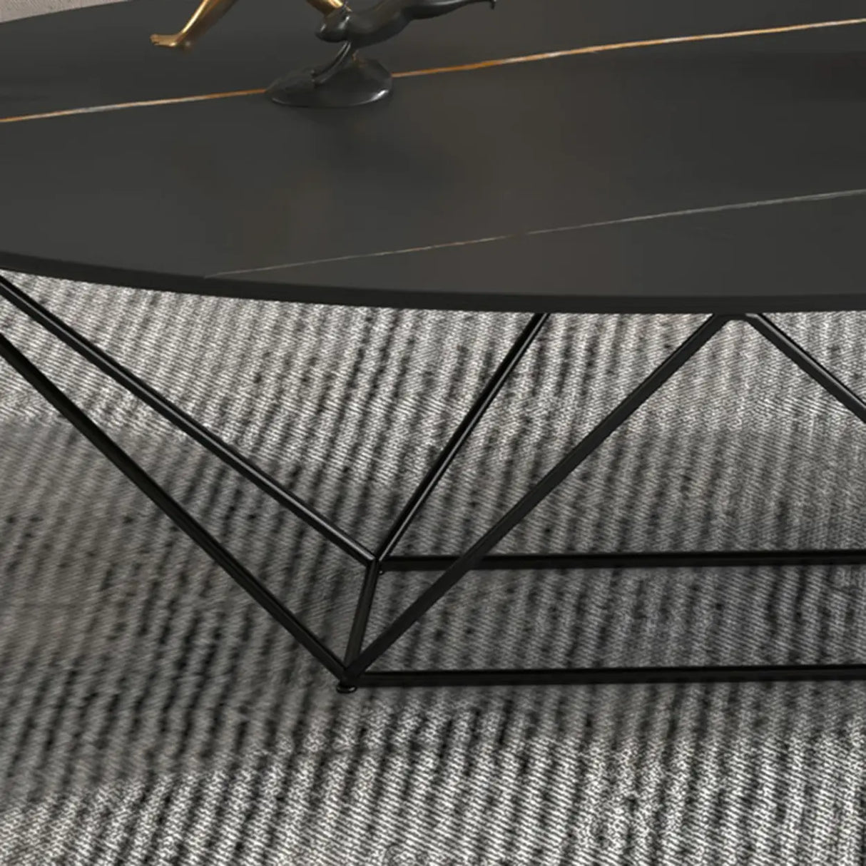 Trendy Black Stone Oval Iron Frame Nesting Coffee Table Image - 12