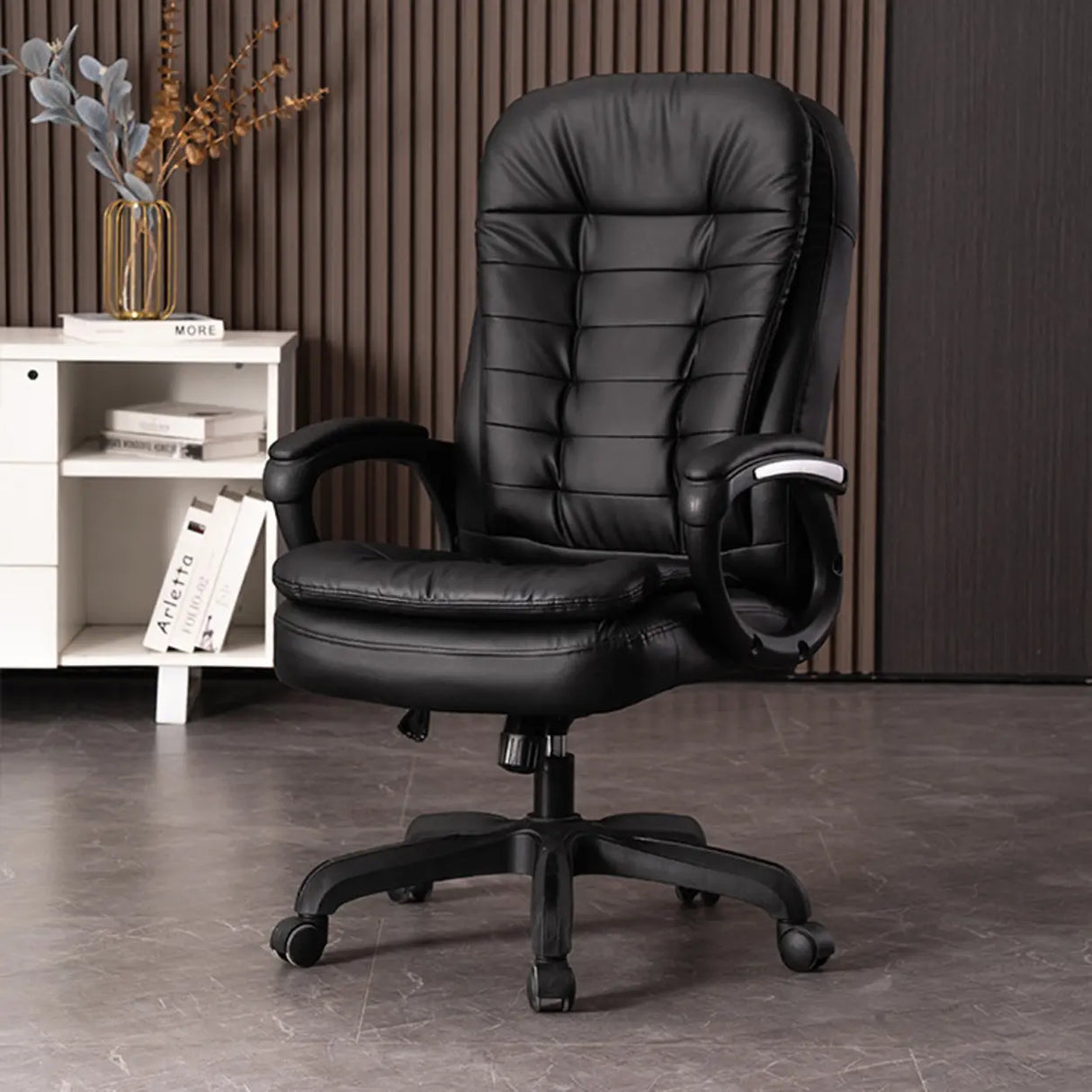 Trendy Brown Adjustable Ergonomic Leather Office Chair Image - 2