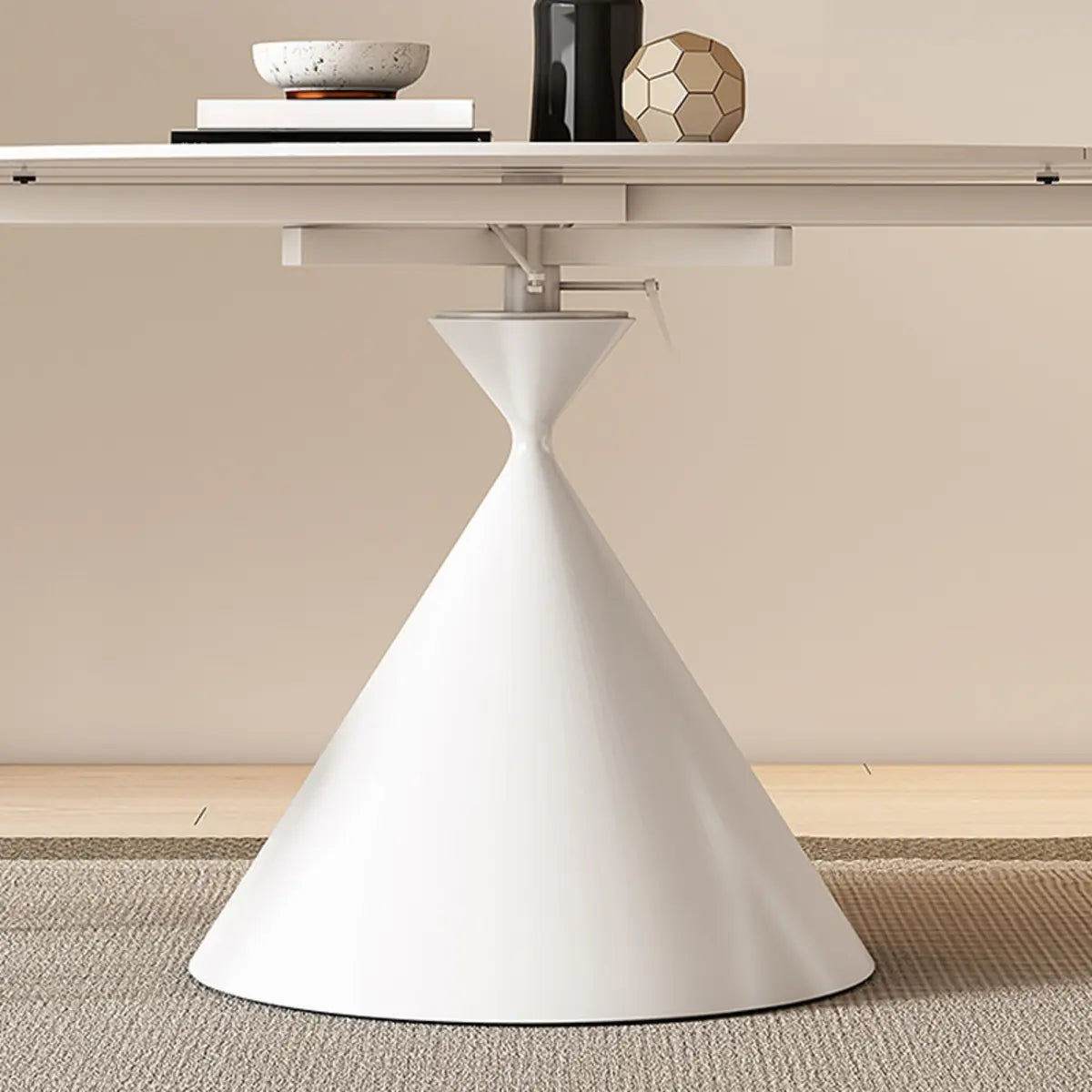 Trendy Circular Chalk White Slate Extendable Dining Table Image - 10