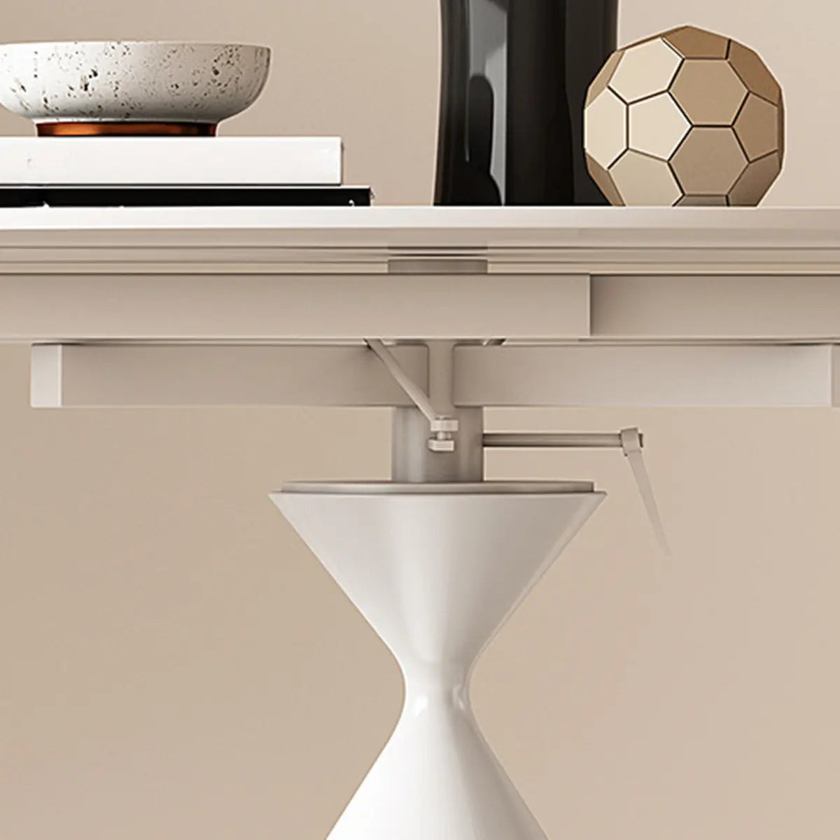 Trendy Circular Chalk White Slate Extendable Dining Table Image - 11