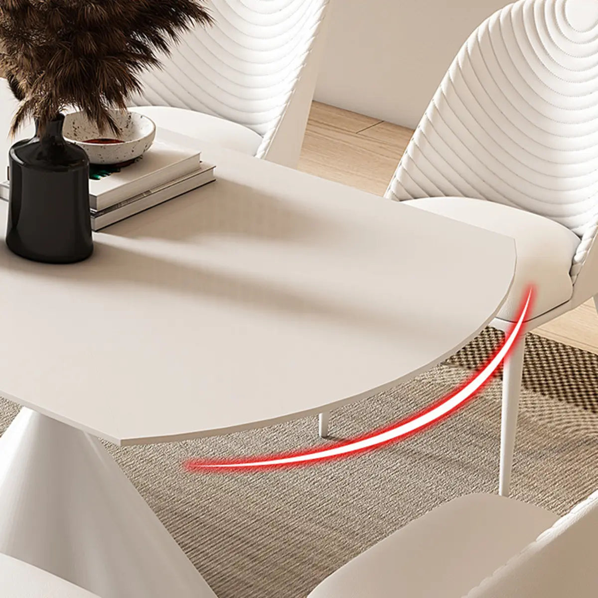 Trendy Circular Chalk White Slate Extendable Dining Table Image - 9