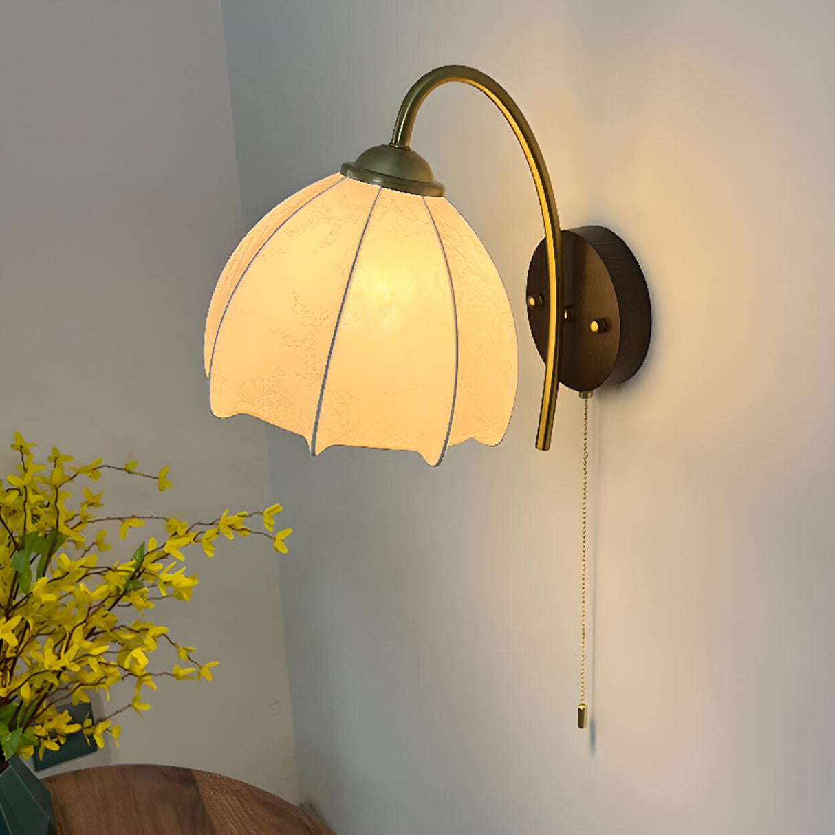 Trendy Cone Wood Wall Sconce with Pull Chain Switch Image - 4