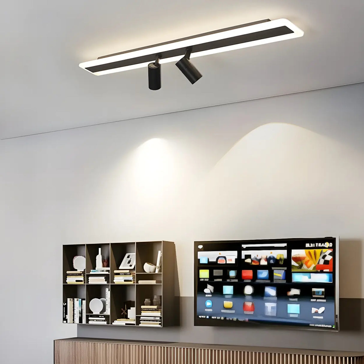 Trendy Large Black Track LED Flush Mount Light 4-Light Image - 2