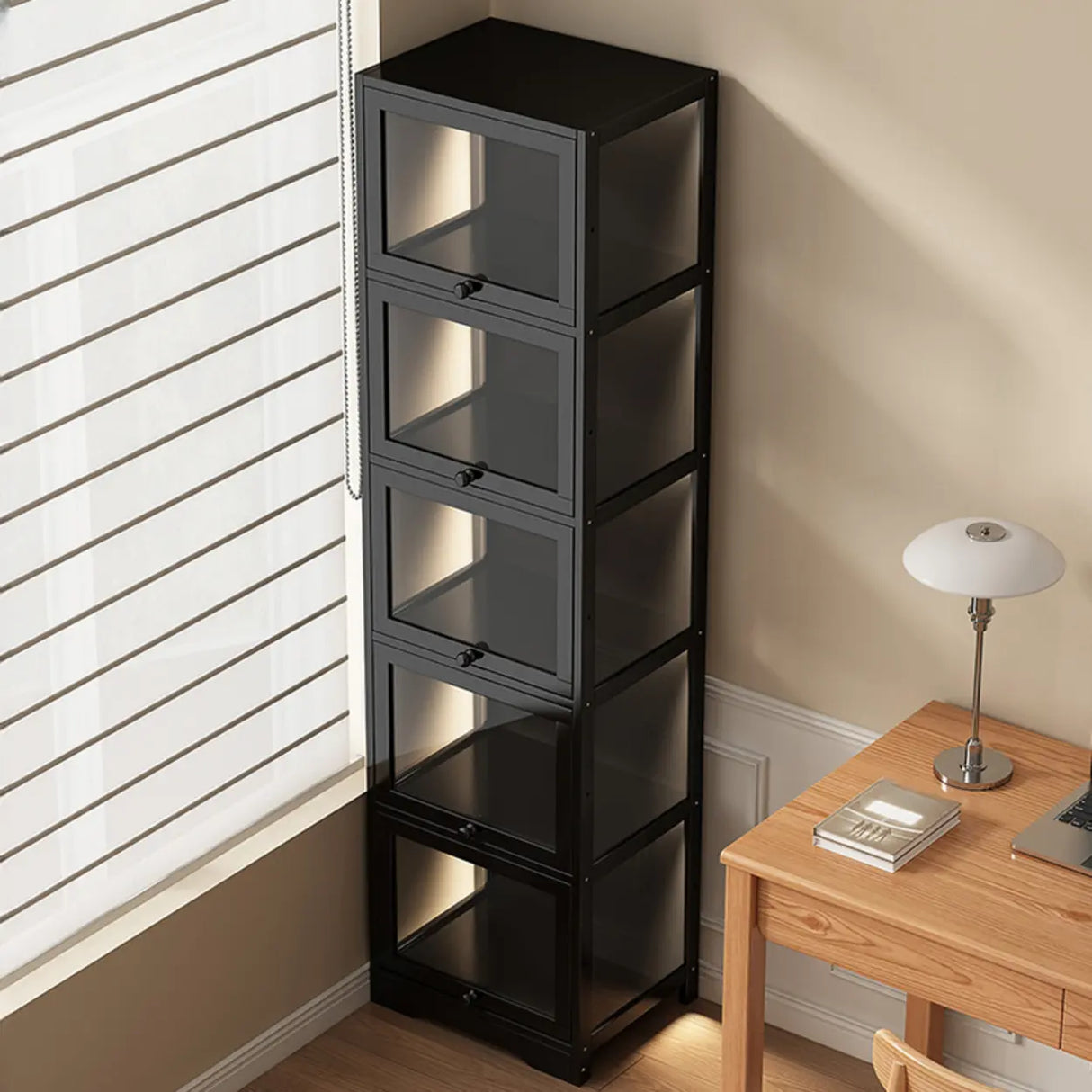 Trendy Metal Vertical Narrow Display Bookcase Black Image - 10