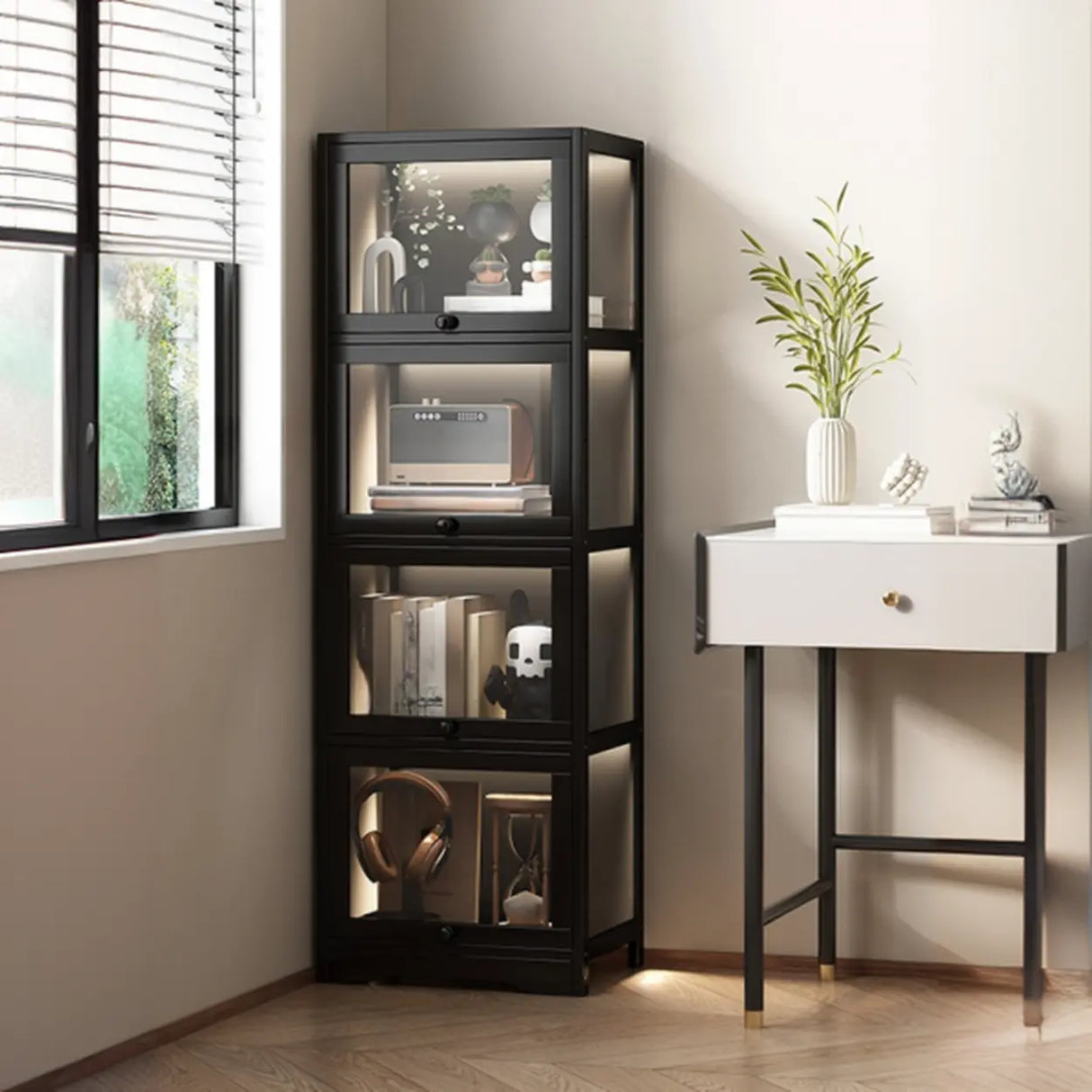 Trendy Metal Vertical Narrow Display Bookcase Black Image - 11