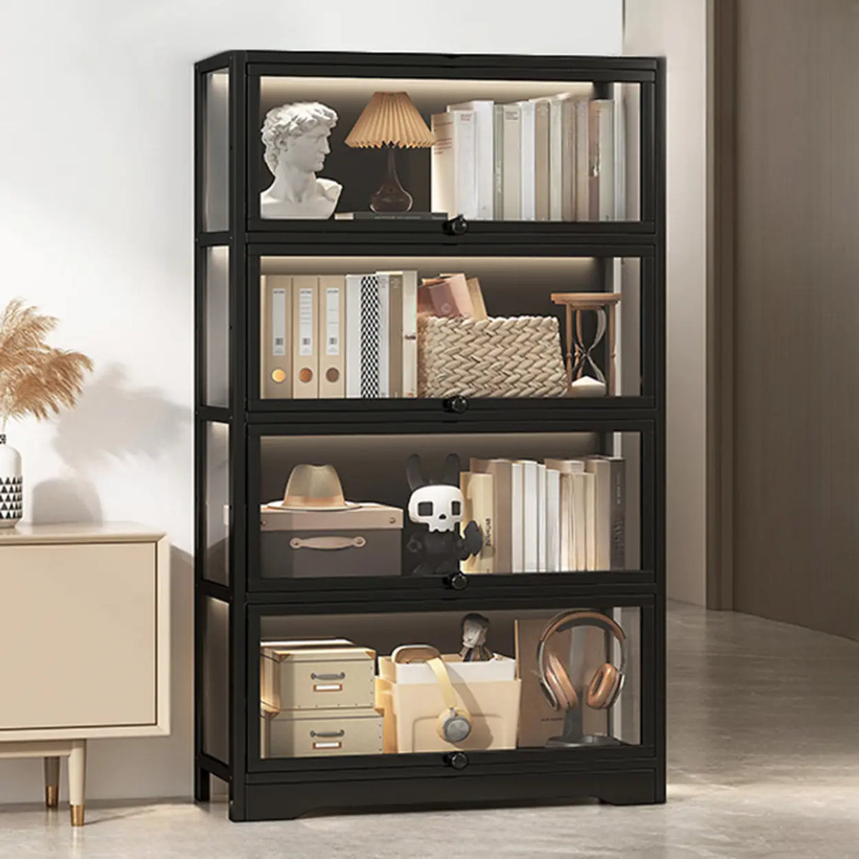Trendy Metal Vertical Narrow Display Bookcase Black Image - 13