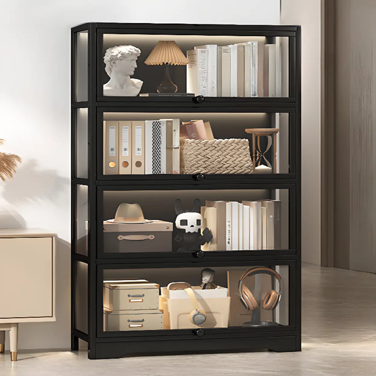 Trendy Metal Vertical Narrow Display Bookcase Black Image - 15