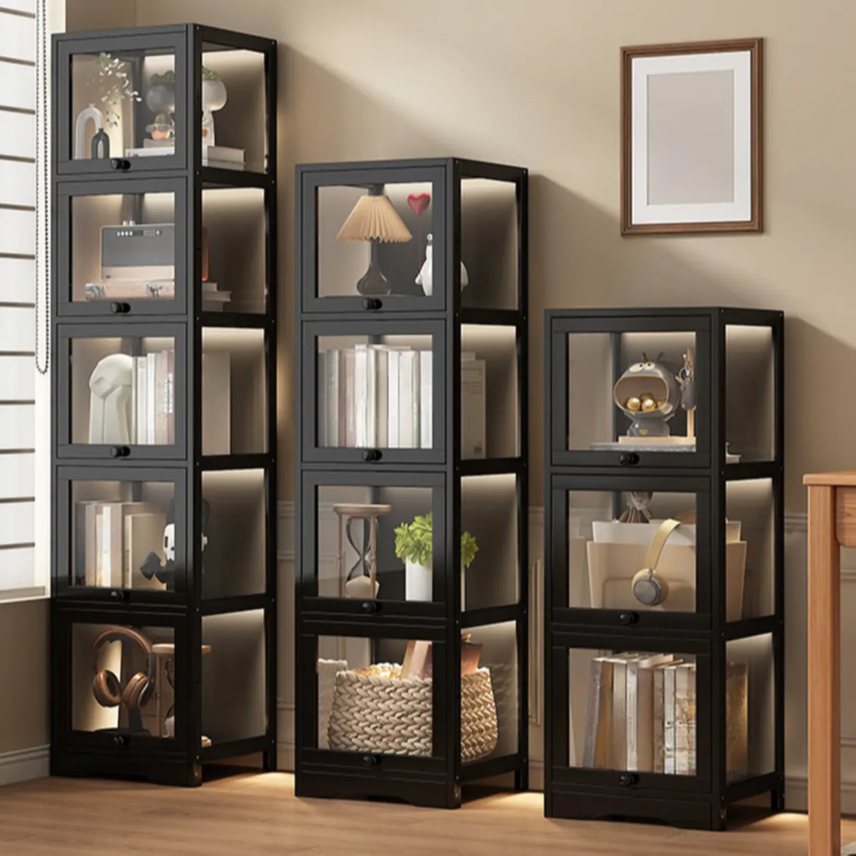 Trendy Metal Vertical Narrow Display Bookcase Black Image - 17