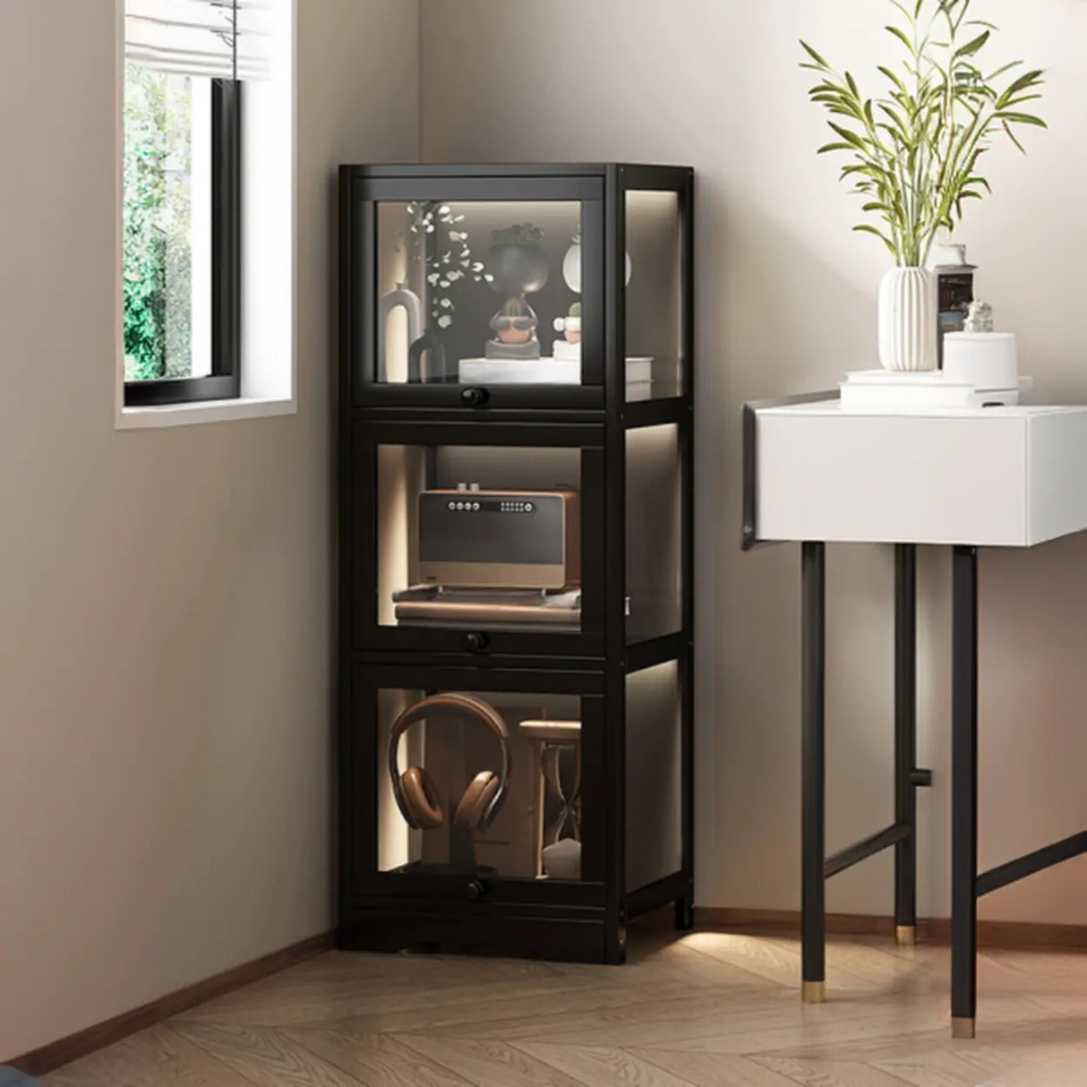 Trendy Metal Vertical Narrow Display Bookcase Black Image - 18