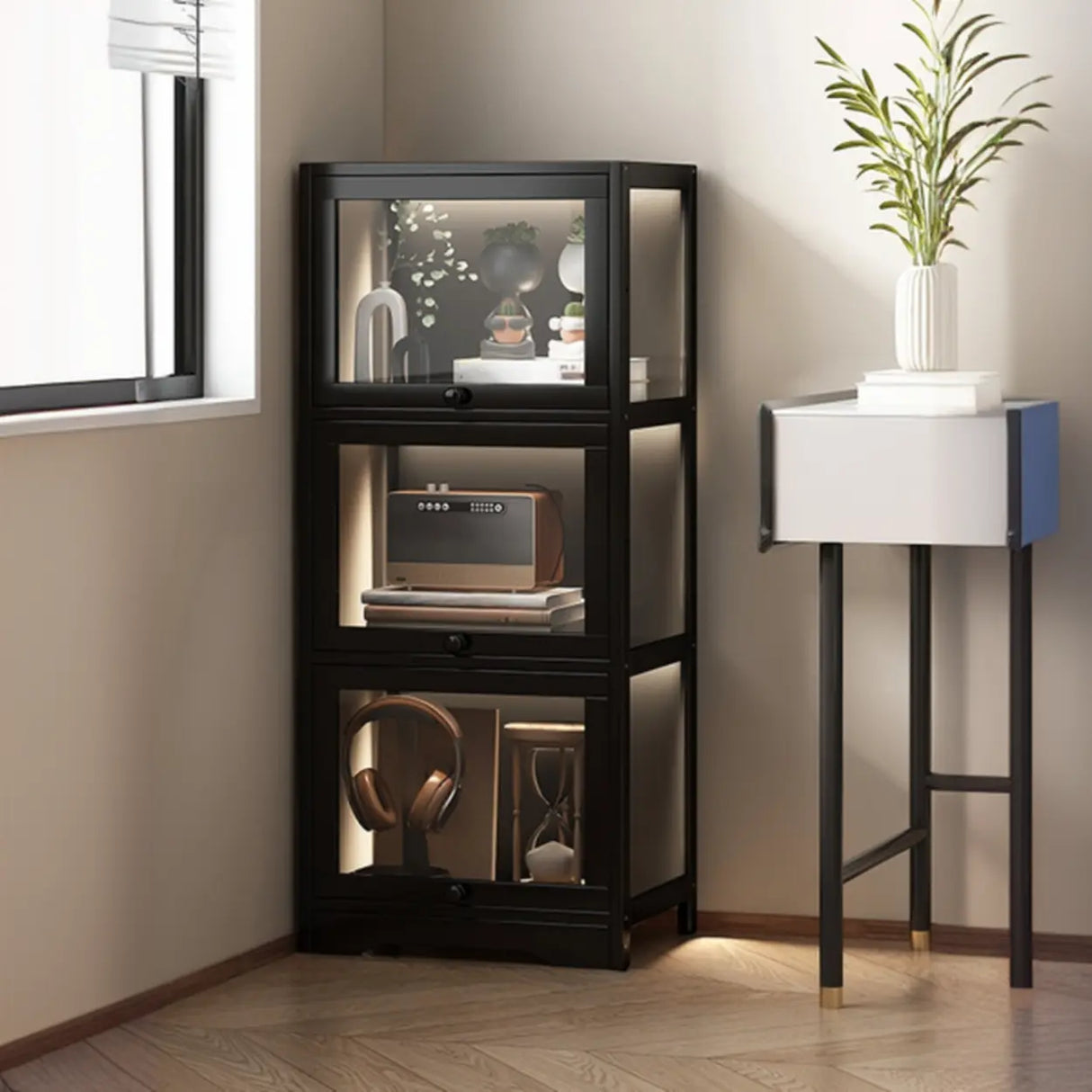 Trendy Metal Vertical Narrow Display Bookcase Black Image - 19