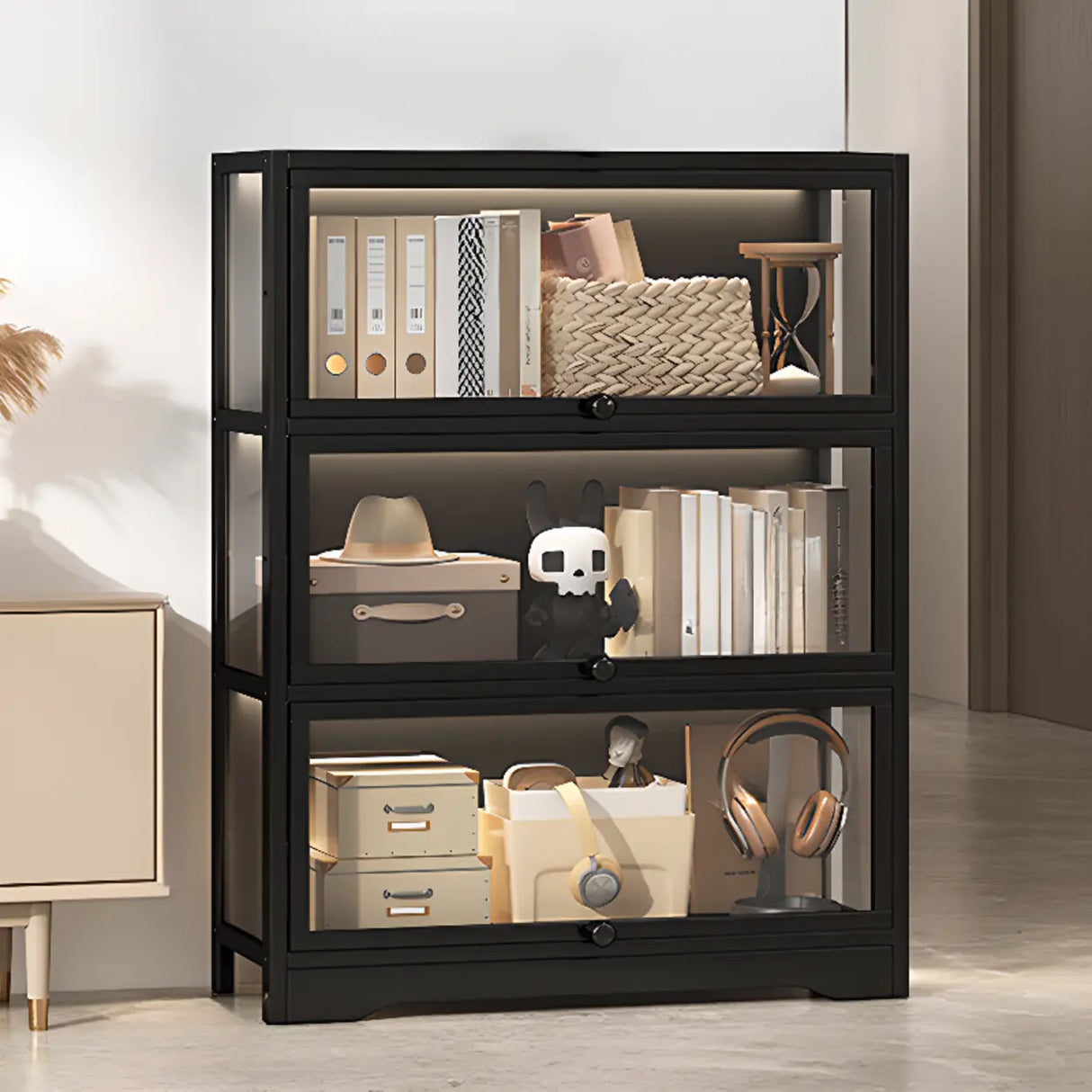 Trendy Metal Vertical Narrow Display Bookcase Black Image - 20