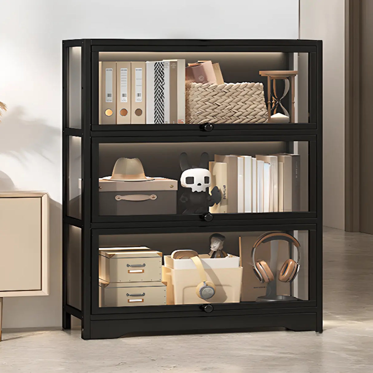 Trendy Metal Vertical Narrow Display Bookcase Black Image - 21