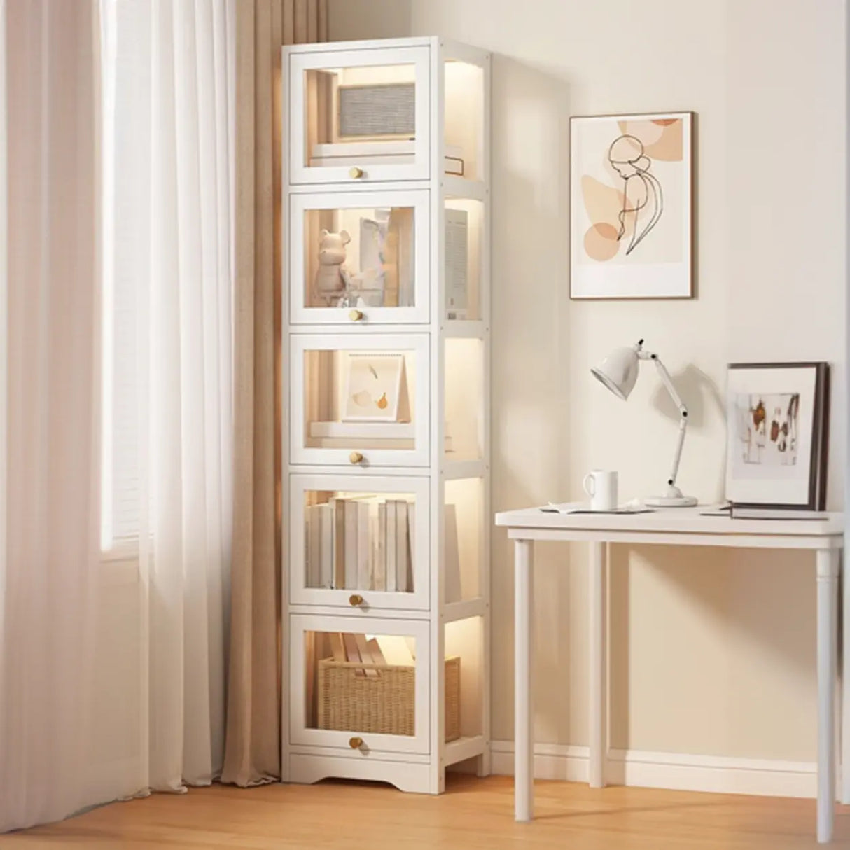 Trendy Metal Vertical Narrow Display Bookcase Black Image - 22