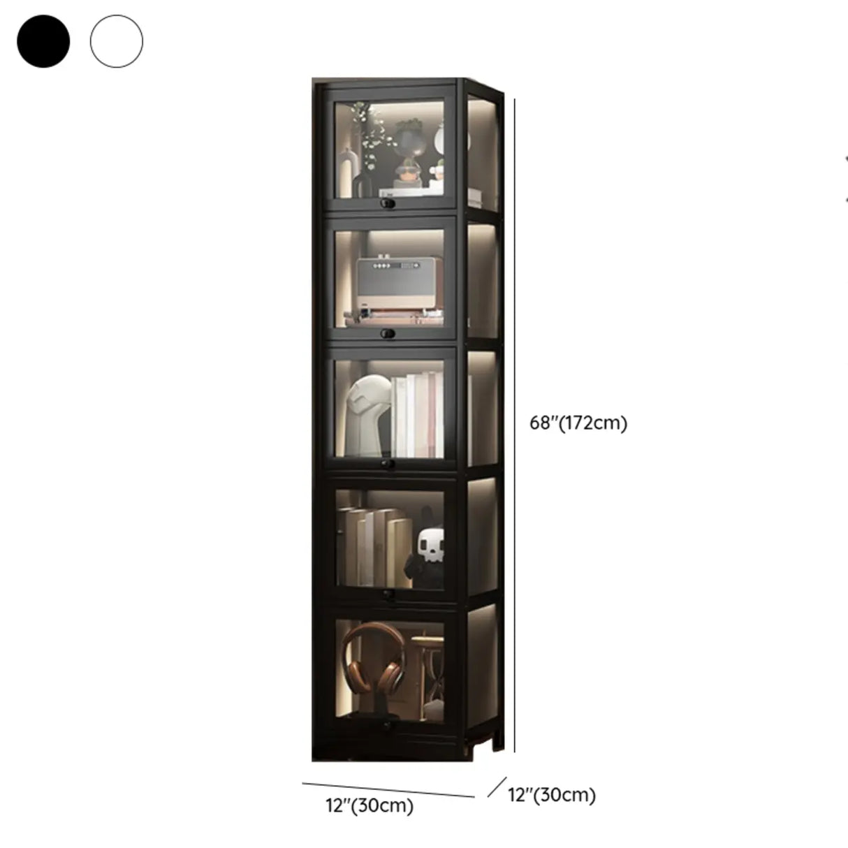 Trendy Metal Vertical Narrow Display Bookcase Black