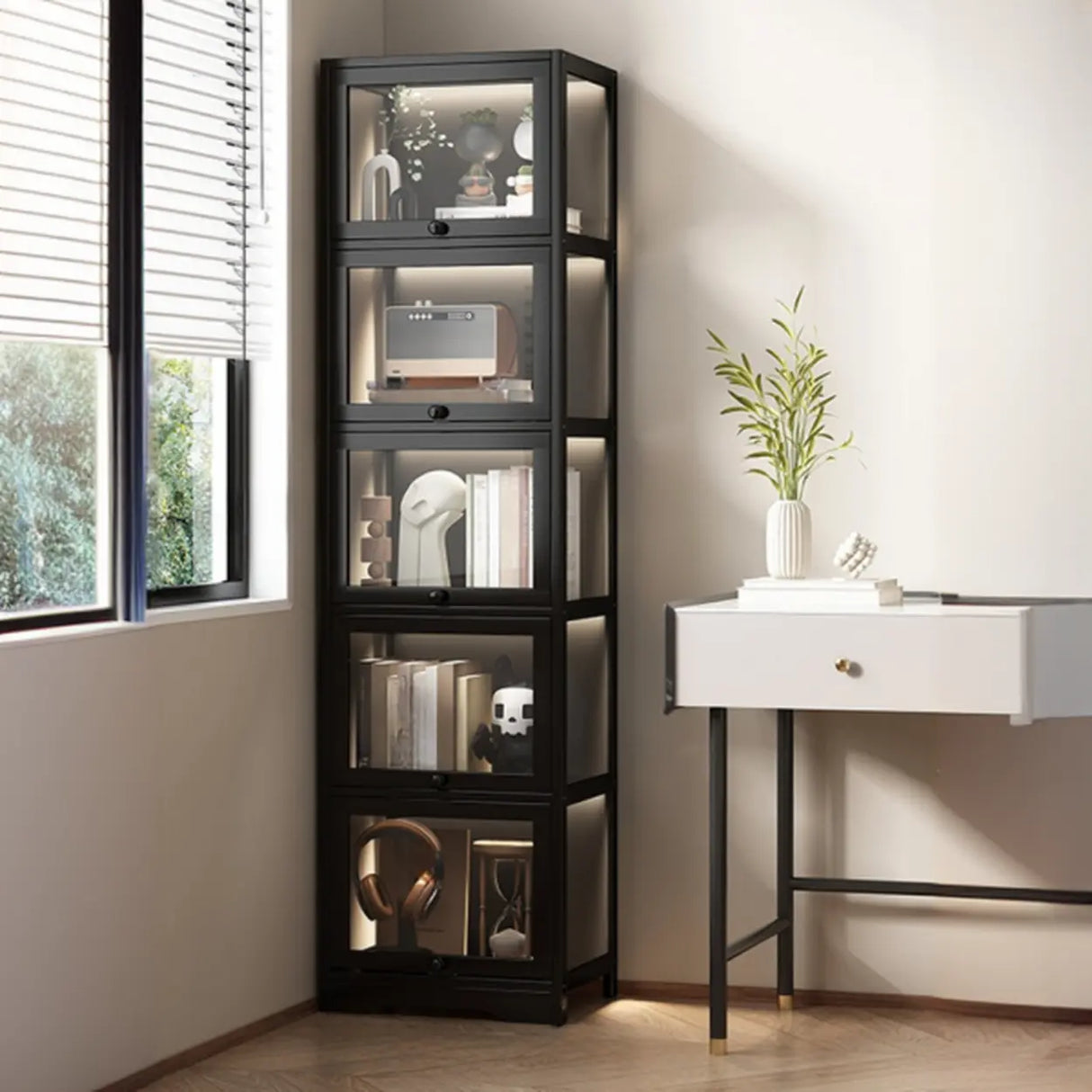 Trendy Metal Vertical Narrow Display Bookcase Black Image - 3