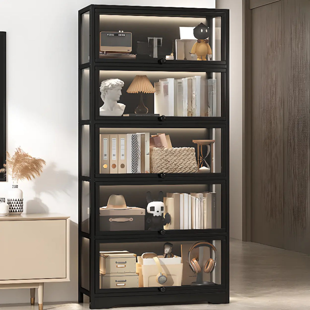 Trendy Metal Vertical Narrow Display Bookcase Black Image - 5