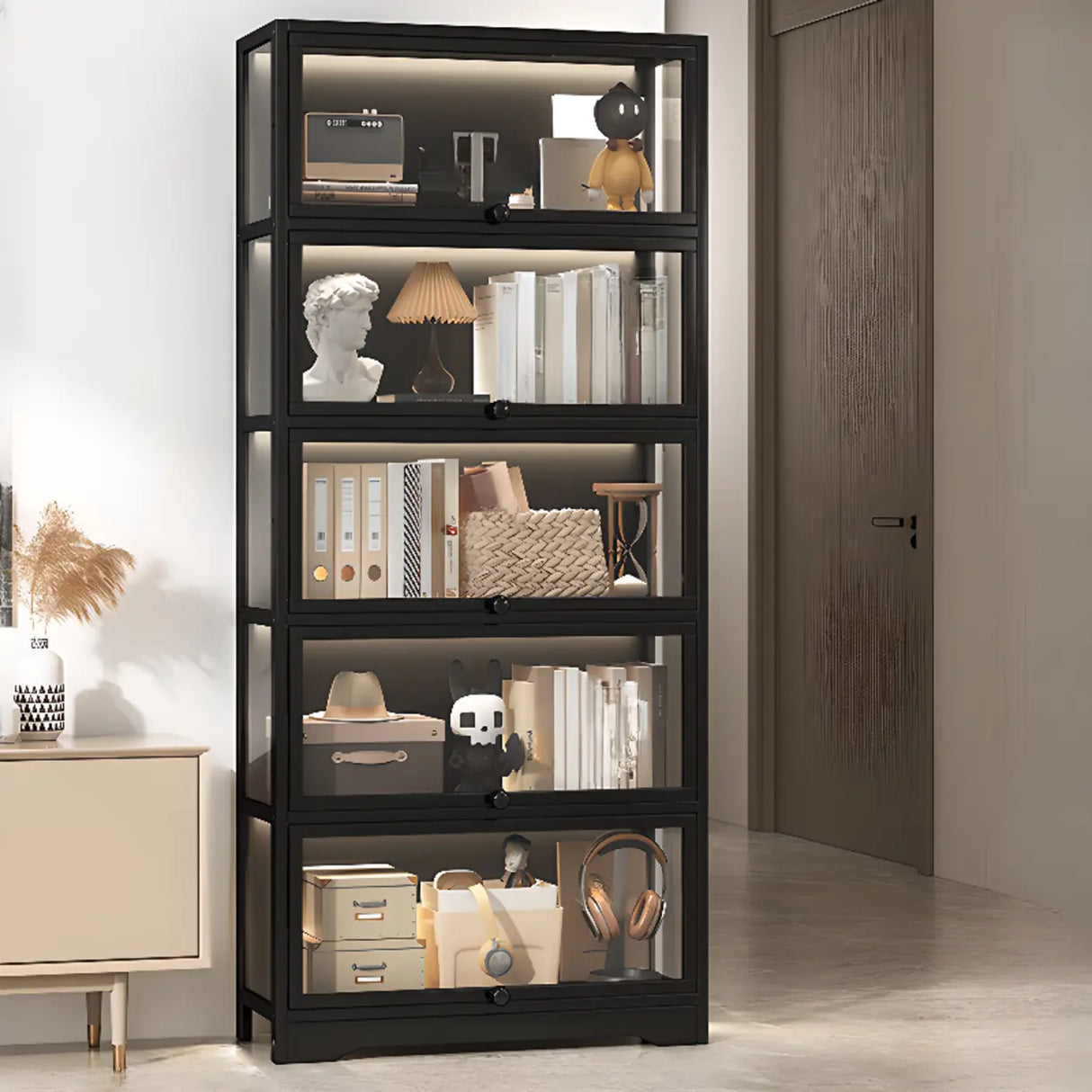 Trendy Metal Vertical Narrow Display Bookcase Black Image - 7