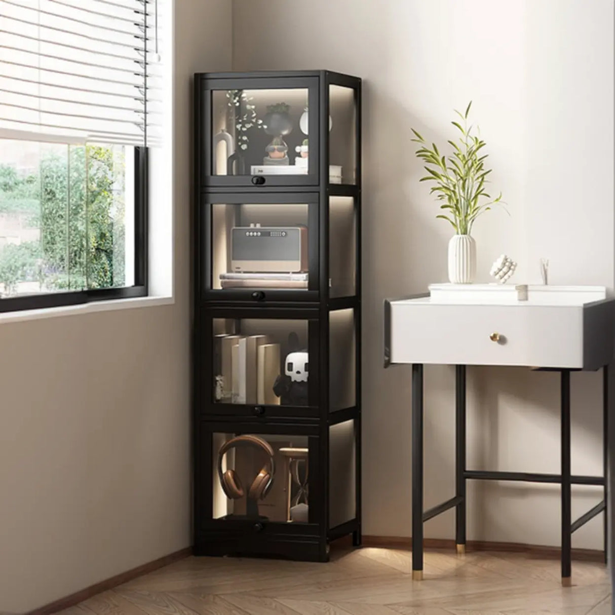 Trendy Metal Vertical Narrow Display Bookcase Black Image - 9