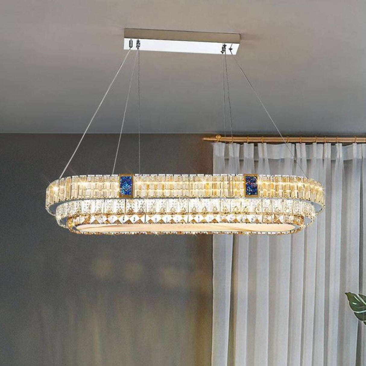 Trendy Oval Tiered Blue Accents Island Pendant Light Image - 1