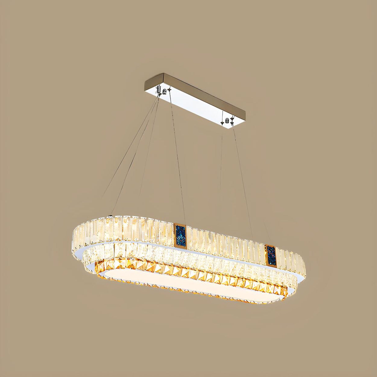 Trendy Oval Tiered Blue Accents Island Pendant Light Image - 4