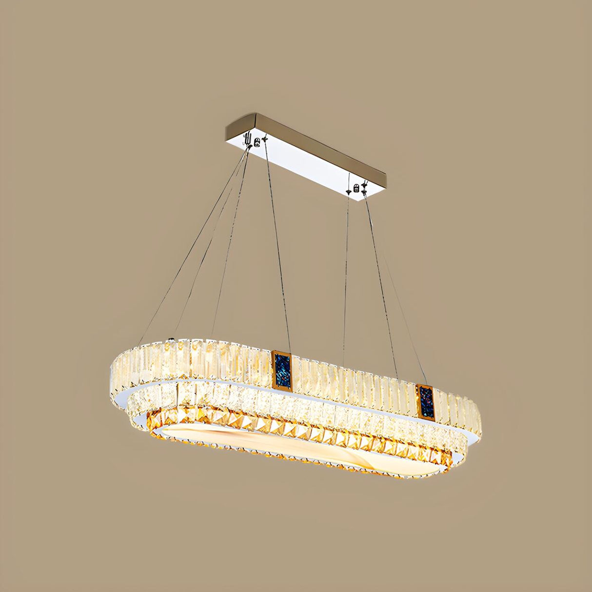 Trendy Oval Tiered Blue Accents Island Pendant Light Image - 5