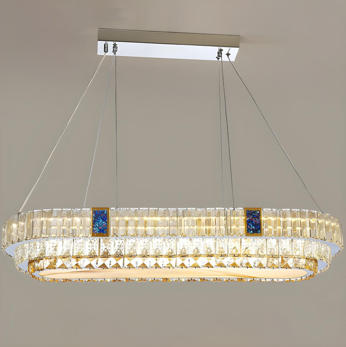 Trendy Oval Tiered Blue Accents Island Pendant Light Image - 6