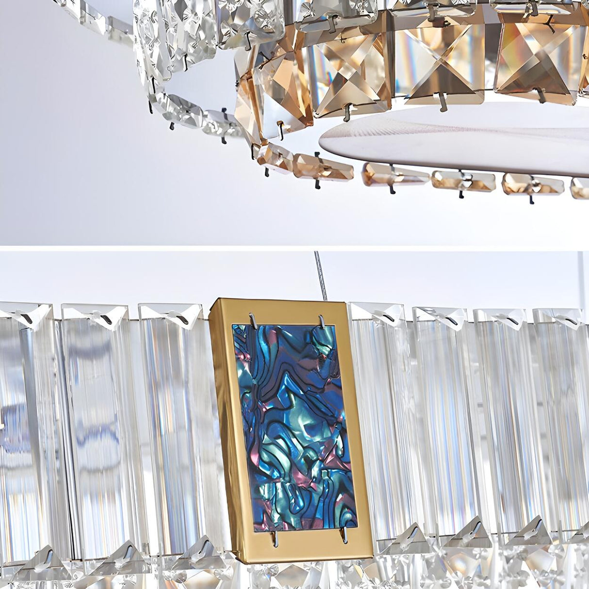 Trendy Oval Tiered Blue Accents Island Pendant Light Image - 7