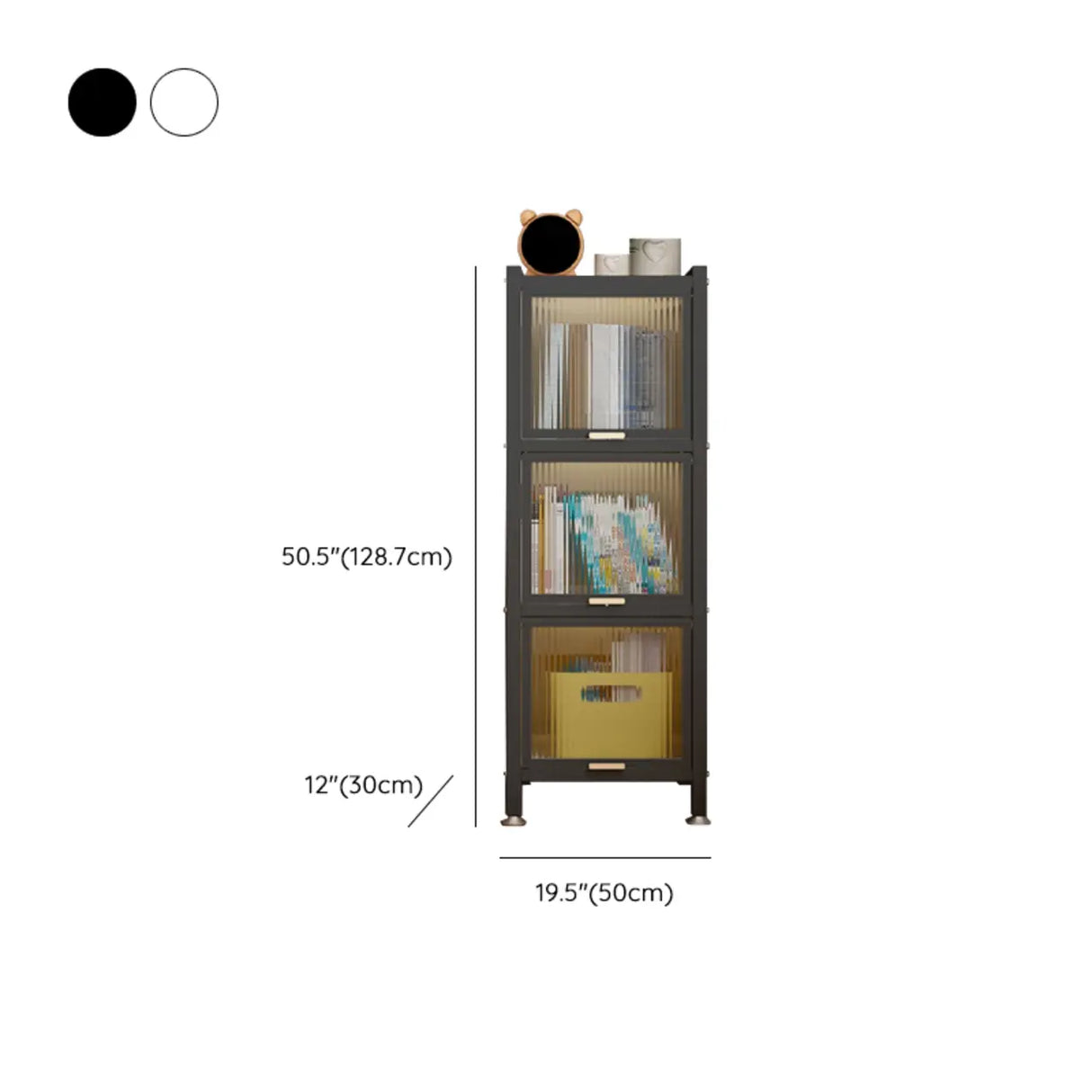 Trendy Plexiglass Doors Steel Narrow Bookcase White Image - 19