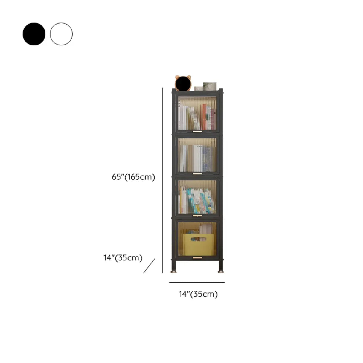 Trendy Plexiglass Doors Steel Narrow Bookcase White Image - 21