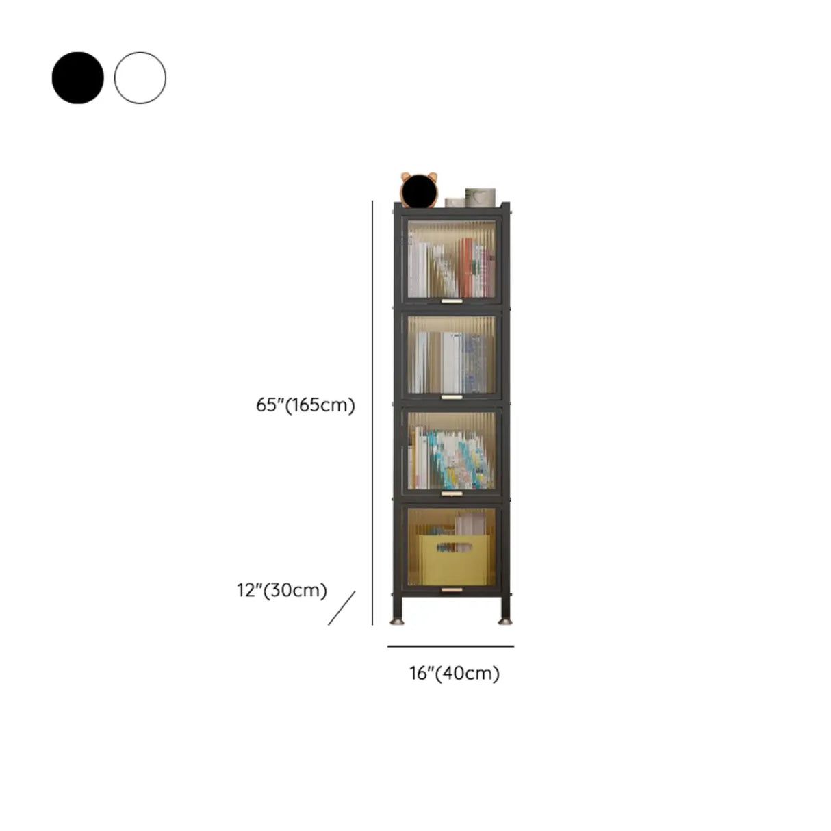 Trendy Plexiglass Doors Steel Narrow Bookcase White Image - 22