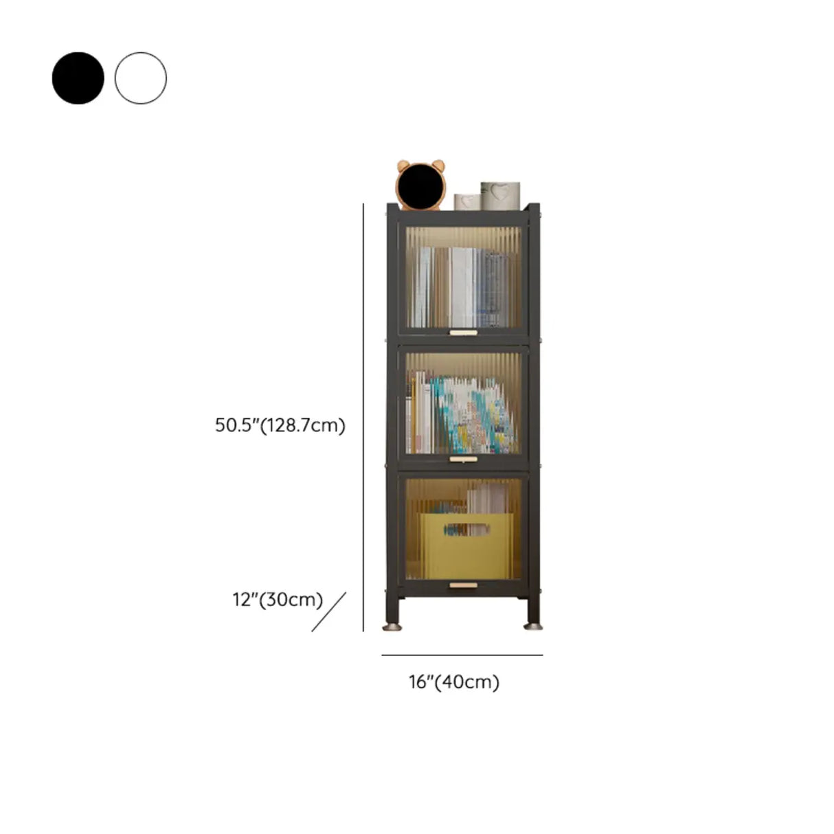 Trendy Plexiglass Doors Steel Narrow Bookcase White Image - 25