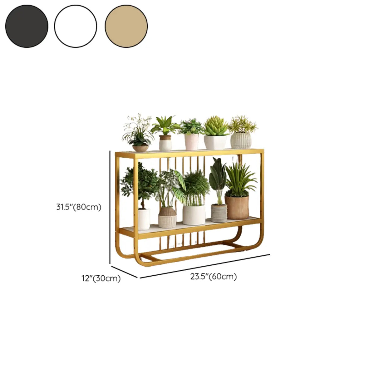 Trendy Rectangle Metal Rolling 2 Tier Plant Stand Black